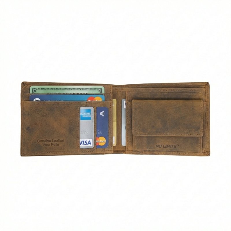 No Limits Cartera de Hombre En Piel Auténtica Efecto Envejecido Estilo Vintage, Con Monedero, con Caja — vista 17