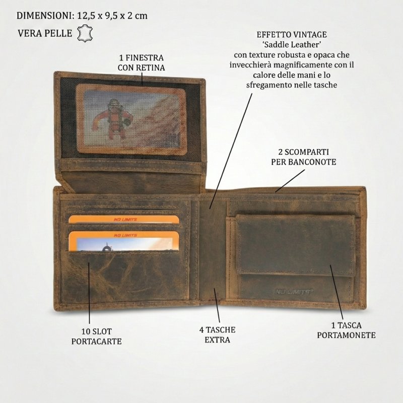 No Limits Men's Genuine Leather Wallet, Aged Vintage Style, With Coin Pocket, With Box — view 18