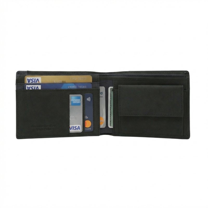 No Limits Men's Genuine Leather Wallet, Aged-Effect Urban Vintage Design, With Box — logo detail