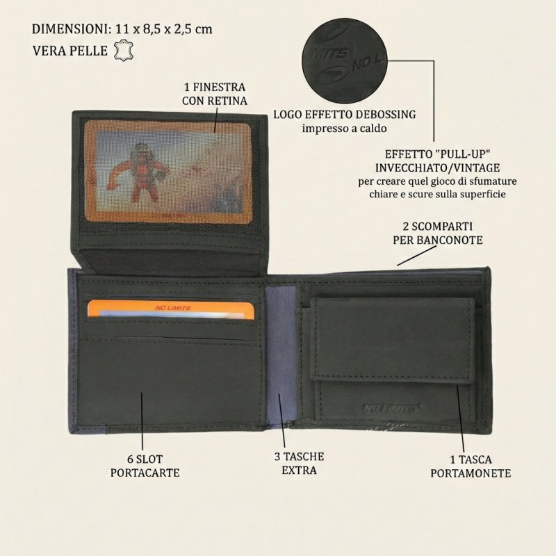 No Limits Men's Genuine Leather Wallet, Aged-Effect Urban Vintage Design, With Box — view 18