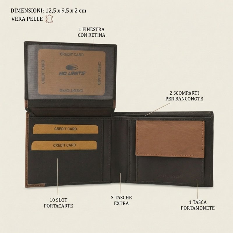No Limits Herren-Geldbörse aus Echtleder, Elegantes Bifold, Schlankes Zweifarbiges Design, mit Box — Ansicht 11