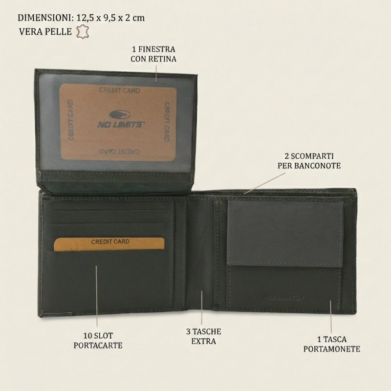 No Limits Portefeuille Homme En Cuir Véritable, Bifold Élégant, Design Fin Bicolore, avec Boîte — vue 15