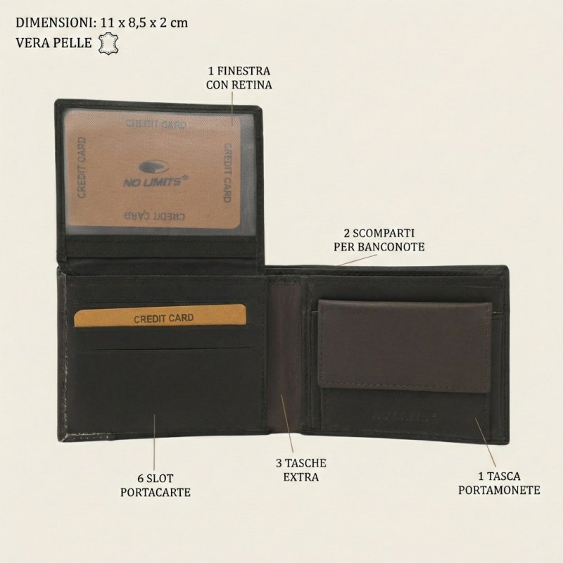 No Limits Herren-Geldbörse aus Echtleder, Elegantes Bifold, Schlankes Zweifarbiges Design, mit Box — Ansicht 22