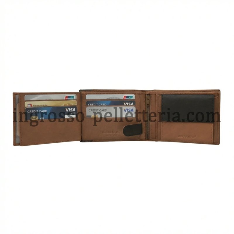 No Limits Cartera de Hombre En Piel Auténtica, Elegante, Diseño Fino Bicolor, DOBLE VENTANA Con Monedero, con Caja — vista 27