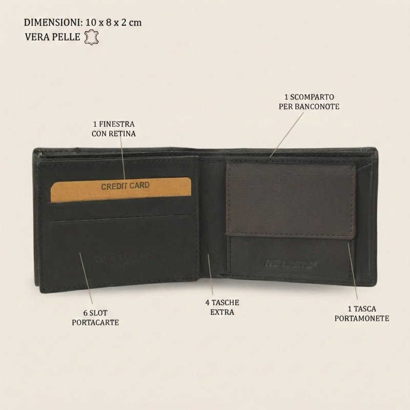 No Limits Men's Genuine Leather Wallet, Elegant Bifold, Slim Two-Tone Design, Ultraslim With Coin Pocket, With Box — view 8