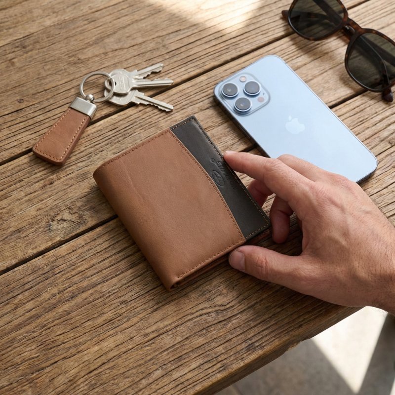 No Limits Portefeuille Homme Vertical En Cuir Véritable, Bifold Élégant, Design Fin Bicolore, Avec Porte-Monnaie, a… — détail