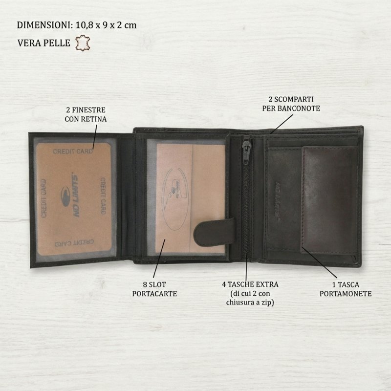 No Limits Men's Vertical Genuine Leather Wallet, Elegant Bifold, Slim Two-Tone Design, With Coin Pocket, With Box — view 22