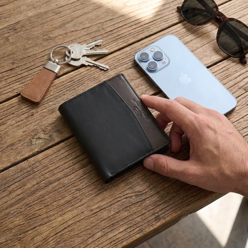 No Limits Men's Vertical Genuine Leather Wallet, Elegant Bifold, Slim Two-Tone Design, With Coin Pocket, With Box — view 23