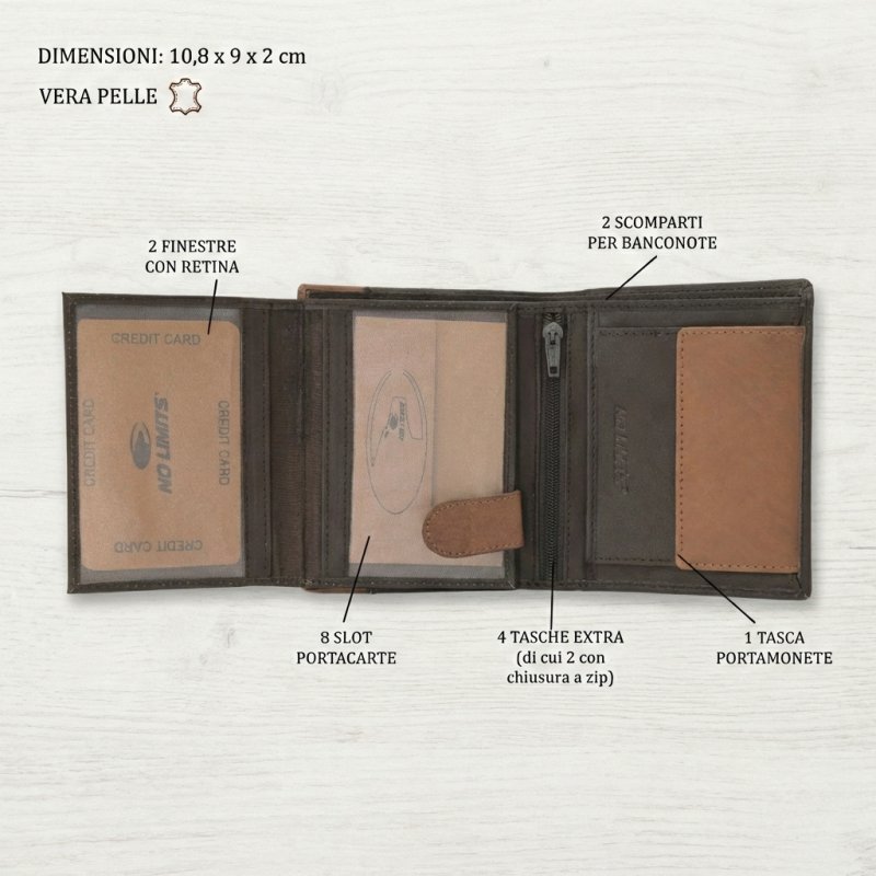 No Limits Cartera de Hombre Vertical En Piel Auténtica, Bifold Elegante, Diseño Fino Bicolor, Con Monedero, con C… — vista 28