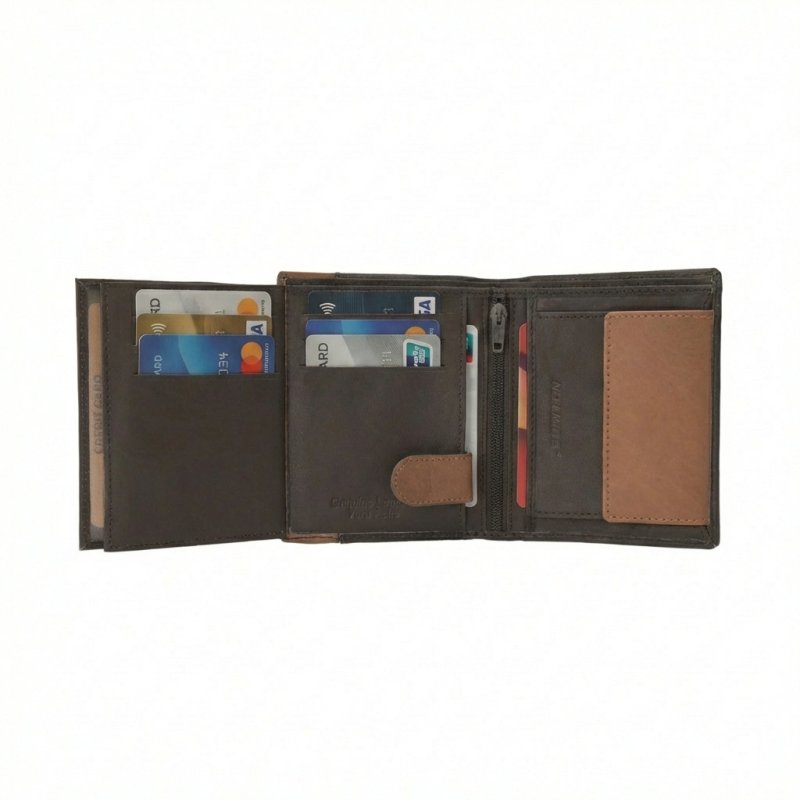 No Limits Cartera de Hombre Vertical En Piel Auténtica, Bifold Elegante, Diseño Fino Bicolor, Con Monedero, con C… — vista 27