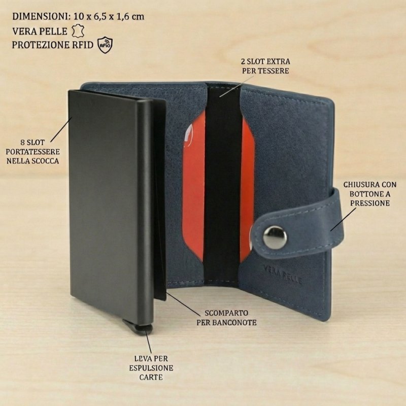No Limits Herren-Kreditkartenetui aus Echtleder, Automatisch mit Pop-up-Mechanismus, RFID, mit Box — Rückansicht