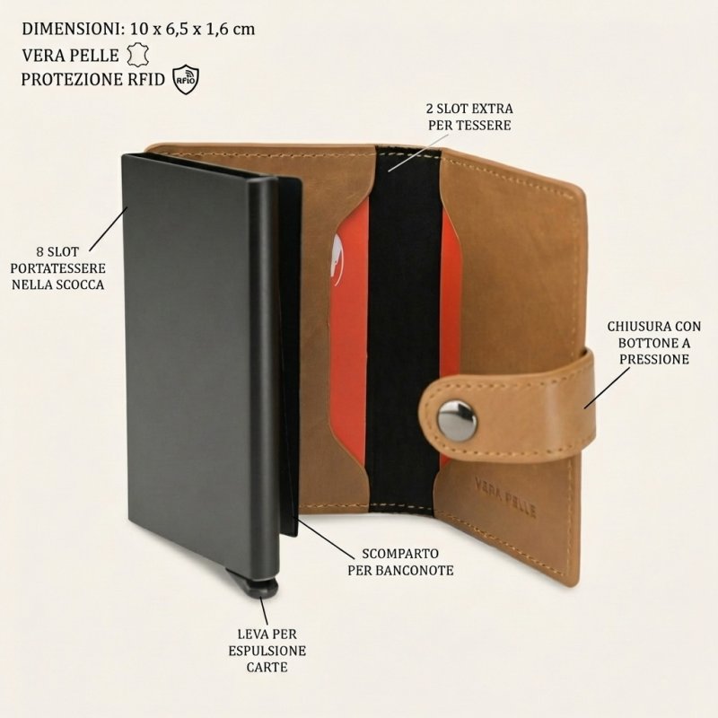 No Limits Tarjetero de Crédito de Hombre en Piel Auténtica, Automático con Mecanismo Pop-up, RFID, con Caja — vista 8