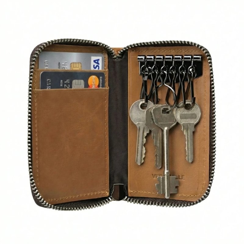 No Limits Slim Genuine Leather Keyring Case, With Zip, Men's and Women's, 6 Key Hooks, With Box