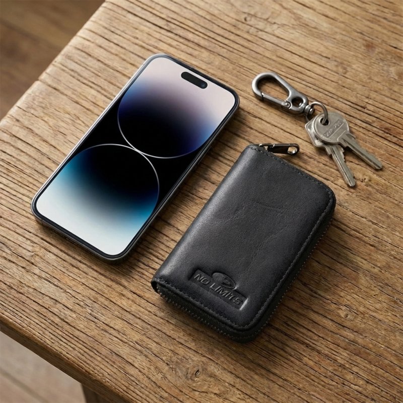 No Limits Slim Genuine Leather Keyring Case, With Zip, Men's and Women's, 6 Key Hooks, With Box — view 23