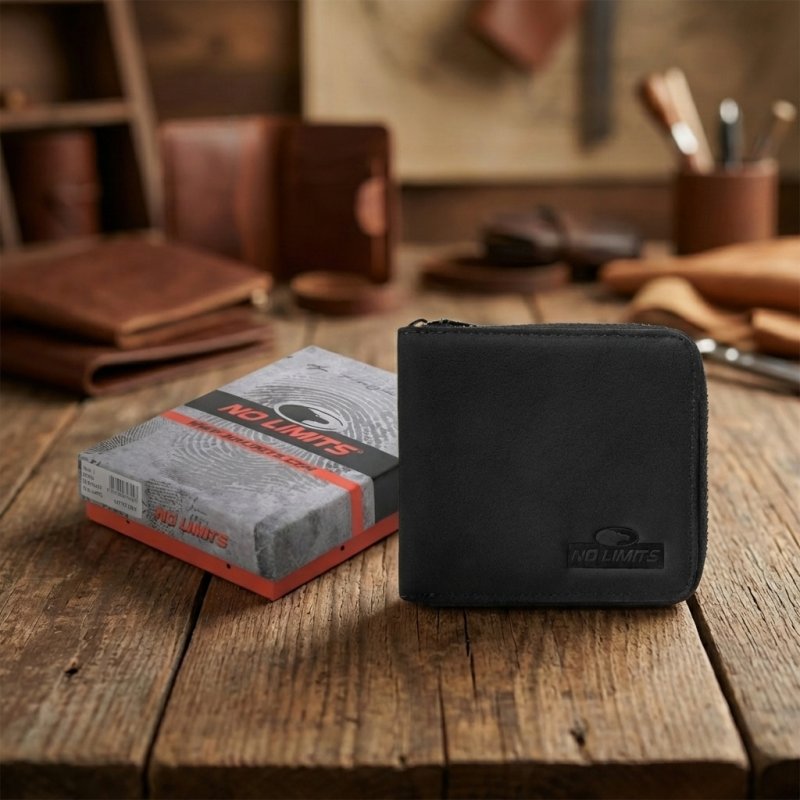 No Limits Cartera de Hombre En Piel Auténtica, Cierre Integral con Zip Around, Tarjetero de Crédito, … — detalle del logotipo