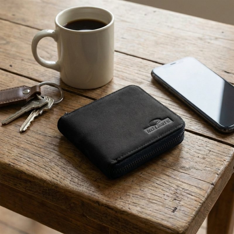 No Limits Cartera de Hombre En Piel Auténtica, Cierre Integral con Zip Around, Tarjetero de Crédito, con Caja — detalle