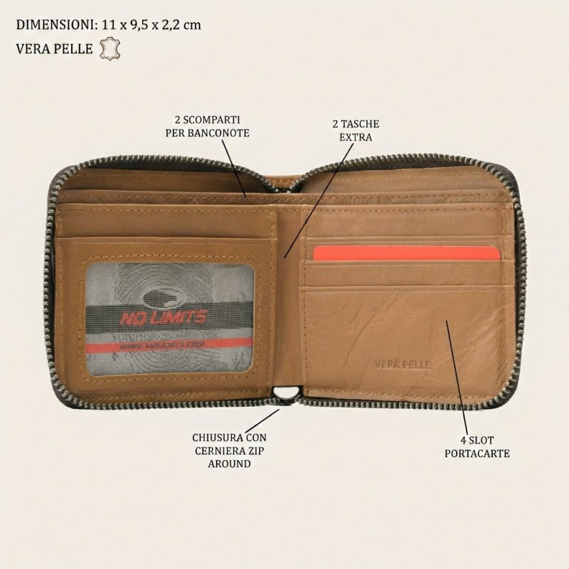 No Limits Portefeuille Homme En Cuir Véritable, Fermeture Intégrale avec Zip Around, Porte-Cartes de Crédit, avec B… — vue 15