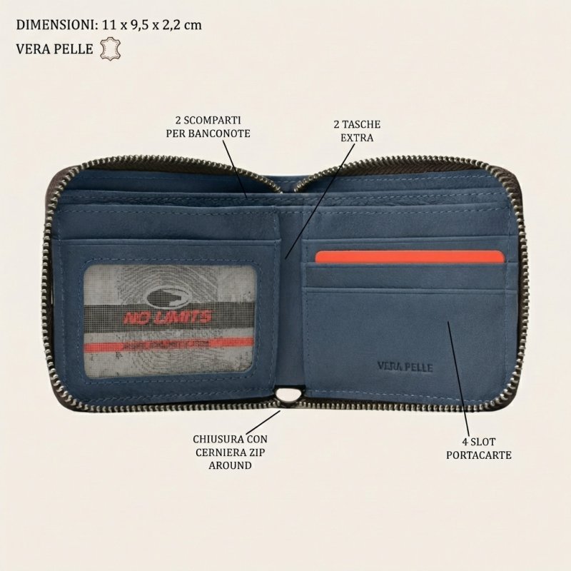 No Limits Men's Genuine Leather Wallet, Full Zip-Around Closure, Credit Card Holder, With Box — view 21