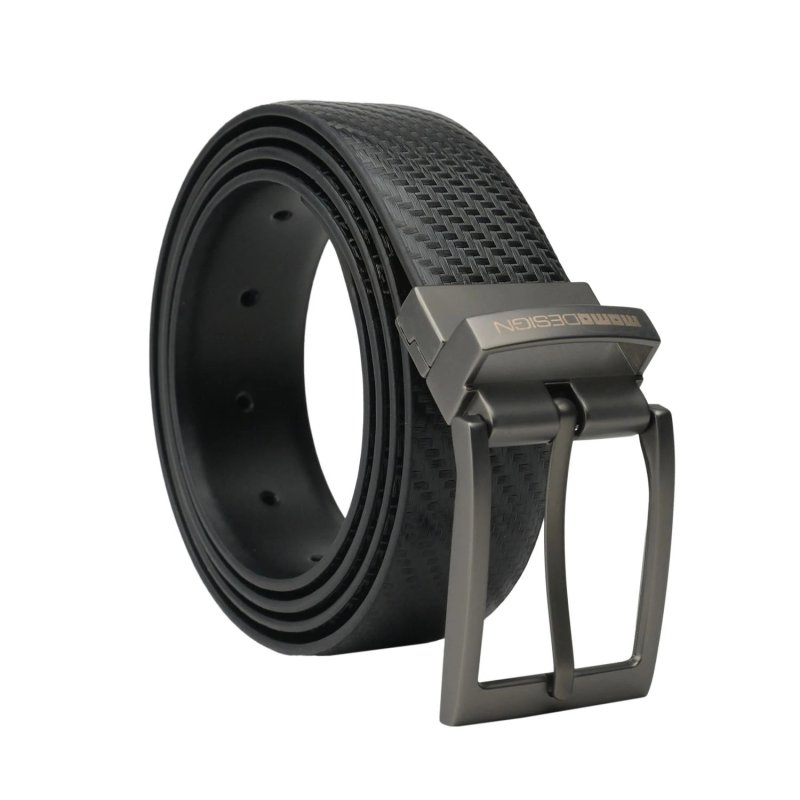 MOMO Design Wendbarer Herrengürtel aus Glattleder und Carbon-Optik, Nickelfrei, 2 in 1, Kürzbar, 3,5 cm Hoch, mit Geschenkbox