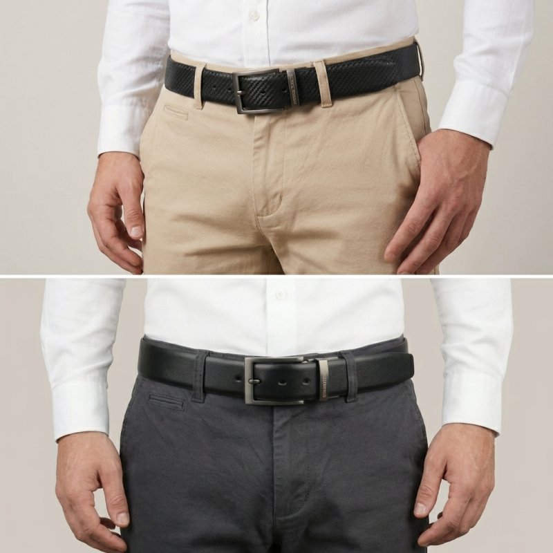 MOMO Design Men's Reversible Genuine Leather Belt 2in1, Nickel Free, Can Be Shortened, 3.5cm, Gift Box — inside