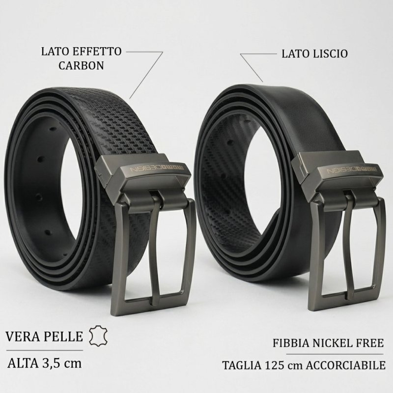 MOMO Design Men's Reversible Genuine Leather Belt 2in1, Nickel Free, Can Be Shortened, 3.5cm, Gift Box — back view