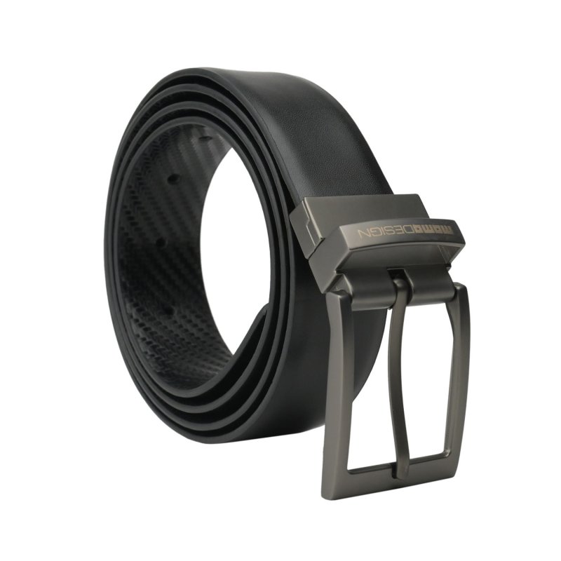 MOMO Design Wendbarer Herrengürtel aus Glattleder und Carbon-Optik, Nickelfrei, 2 in 1, Kürzbar, 3,5 cm Hoch… — Vorderansicht