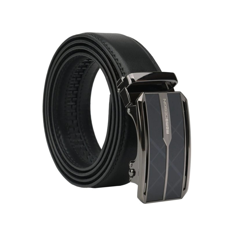 MOMO Design Men's Genuine Leather Belt, Automatic Ratchet Buckle, Holeless, 125 cm Height 3.5 cm, Gift Box