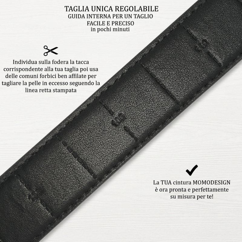 Ceinture Homme MOMO Design en Cuir Véritable avec Boucle Automatique à Cliquet, Sans Trous, 125 cm, Haute 3,5 cm… — intérieur