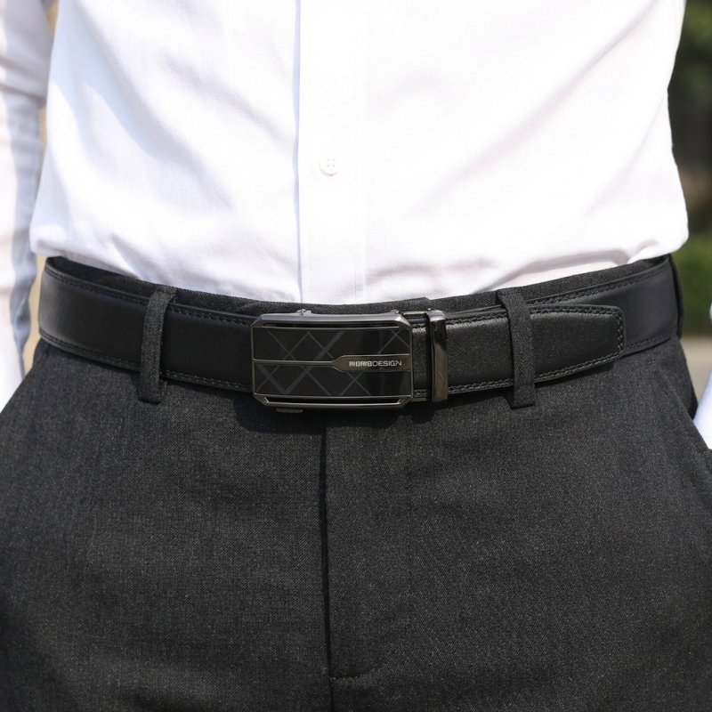 Ceinture Homme MOMO Design en Cuir Véritable avec Boucle Automatique à Cliquet, Sans Trous, 125 cm, Haute 3,5 … — vue arrière