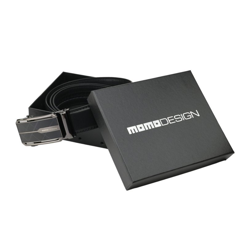 Ceinture Homme MOMO Design en Cuir Véritable avec Boucle Automatique à Cliquet, Sans Trous, 125 cm, Haute 3,5 … — détail logo