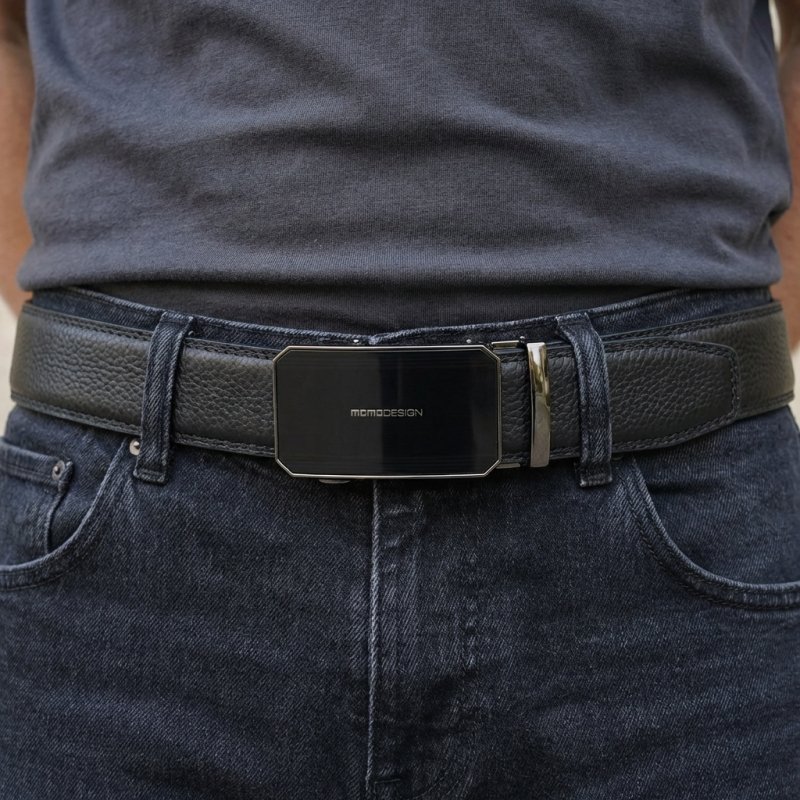 MOMO Design Herrengürtel aus echtem Leder mit Automatik-Ratschenschnalle, ohne Löcher, 125 cm, 3,5 cm hoch, mi… — Rückansicht