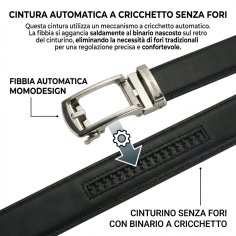 MOMO Design Herrengürtel aus echtem Leder mit Automatik-Ratschenschnalle, ohne Löcher, 125 cm, 3,5 cm hoch, mit Geschenkbox 2