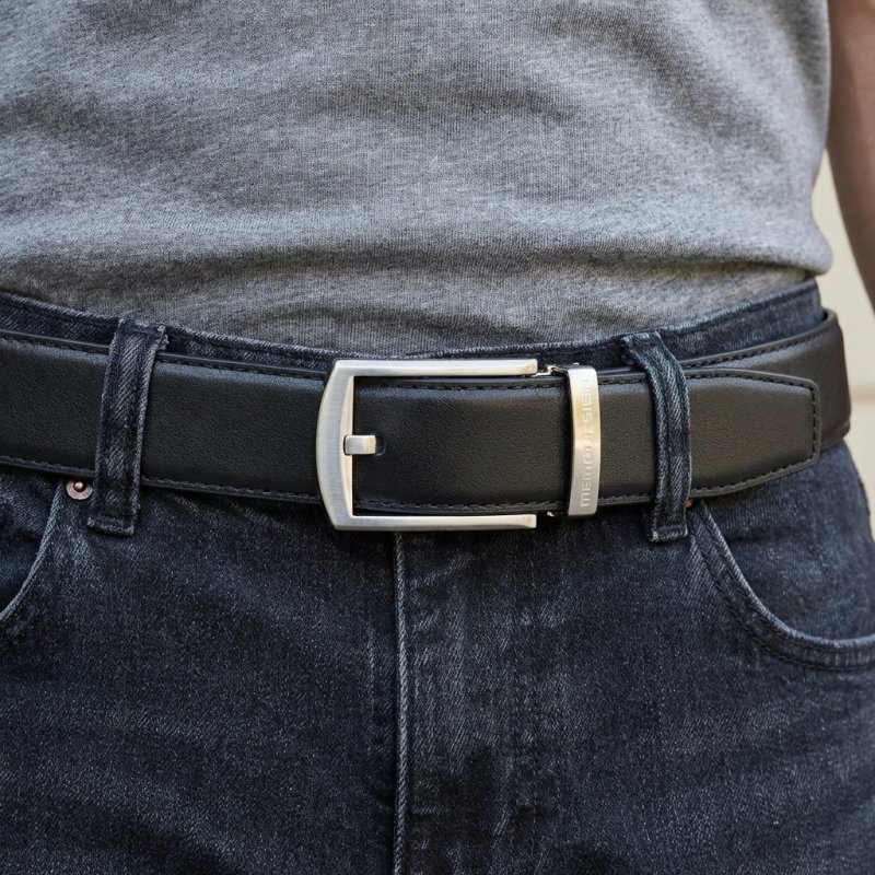MOMO Design Men's Genuine Leather Belt, Automatic Ratchet Buckle, Holeless, 125 cm Height 3.5 cm, Gift Box — back view