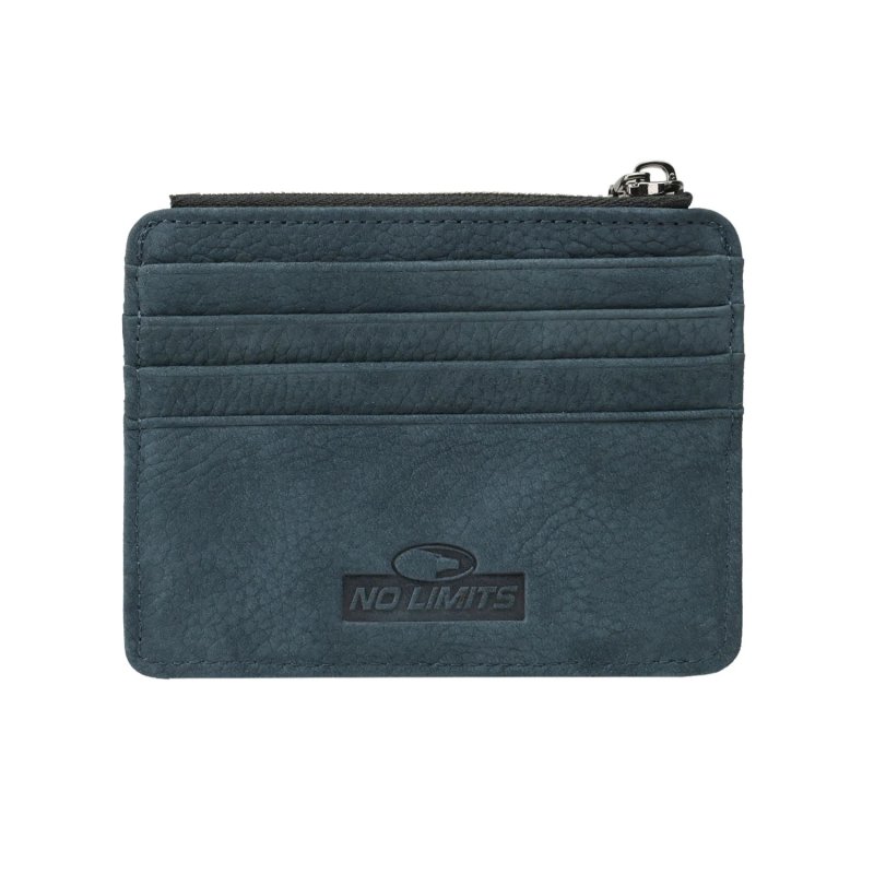 No Limits Men's Genuine Leather Credit Card Holder, Nubuck Effect, Slim Wallet, Zip Pocket, With Box