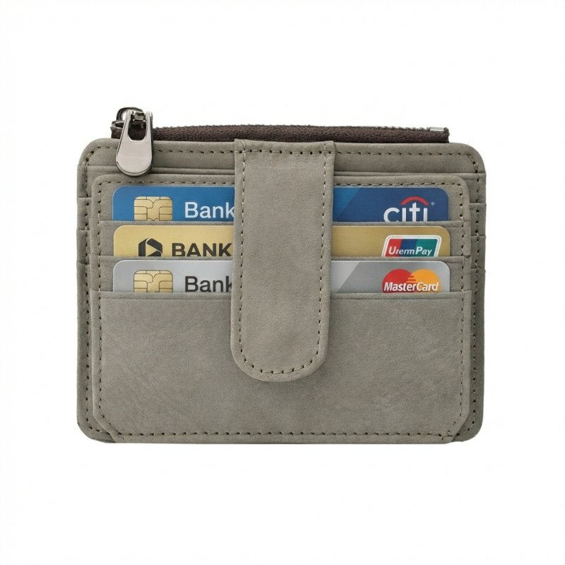 No Limits Men's Genuine Leather Credit Card Holder, Nubuck Effect, Slim Wallet, Zip Pocket, With Box — view 8