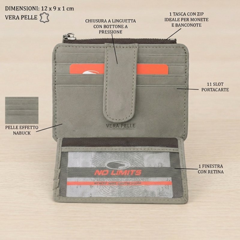 No Limits Porte-Cartes de Crédit Homme en Cuir Véritable, Effet Nabuck, Portefeuille Fin, Poche à Fermeture Éclair, … — vue 9