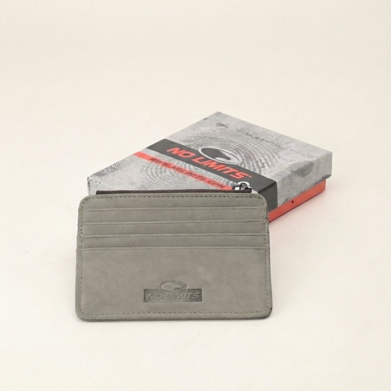 No Limits Men's Genuine Leather Credit Card Holder, Nubuck Effect, Slim Wallet, Zip Pocket, With Box — view 12