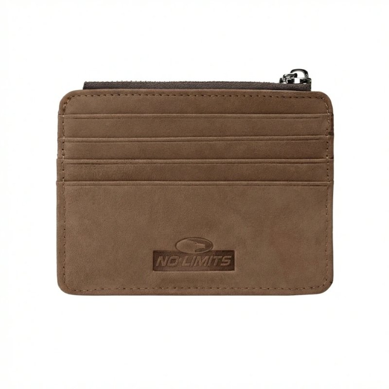 No Limits Men's Genuine Leather Credit Card Holder, Nubuck Effect, Slim Wallet, Zip Pocket, With Box — view 13