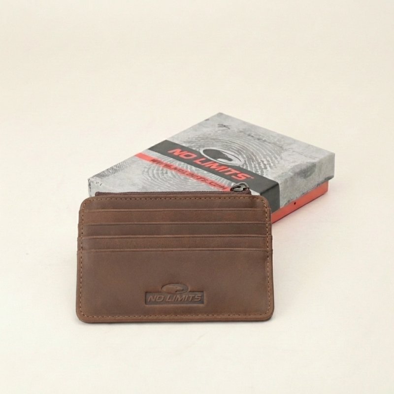 No Limits Men's Genuine Leather Credit Card Holder, Nubuck Effect, Slim Wallet, Zip Pocket, With Box — view 18