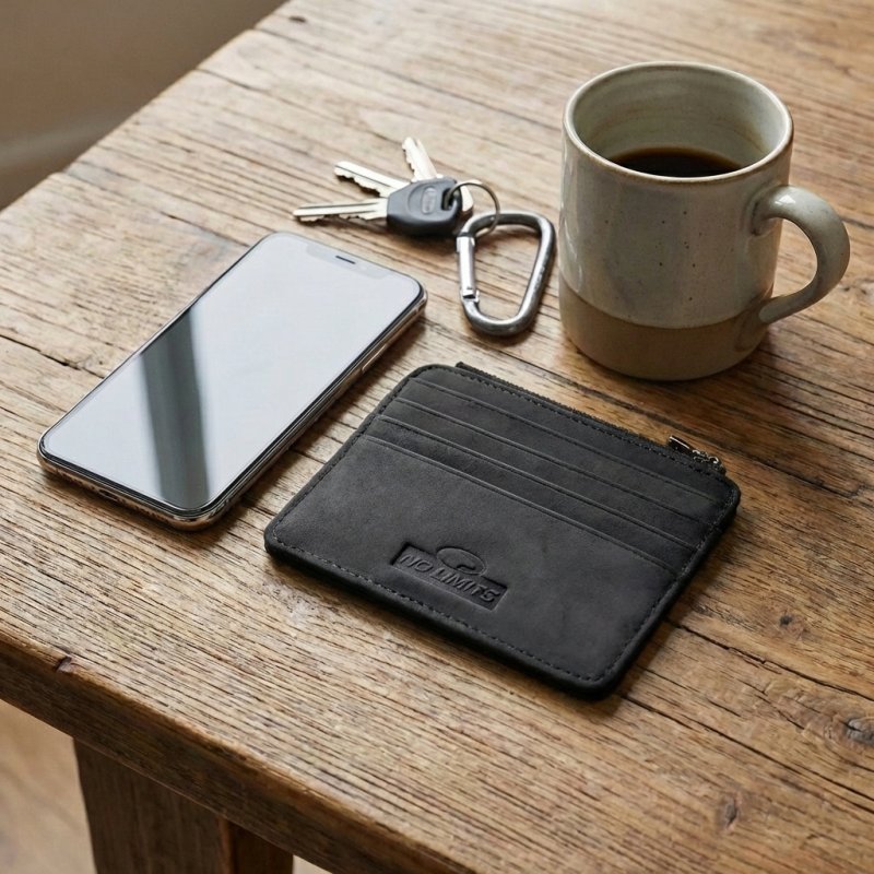 No Limits Men's Genuine Leather Credit Card Holder, Nubuck Effect, Slim Wallet, Zip Pocket, With Box — view 22