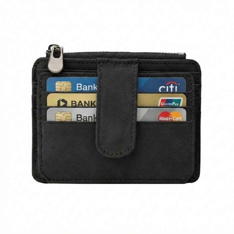 No Limits Men's Genuine Leather Credit Card Holder, Nubuck Effect, Slim Wallet, Zip Pocket, With Box — view 20