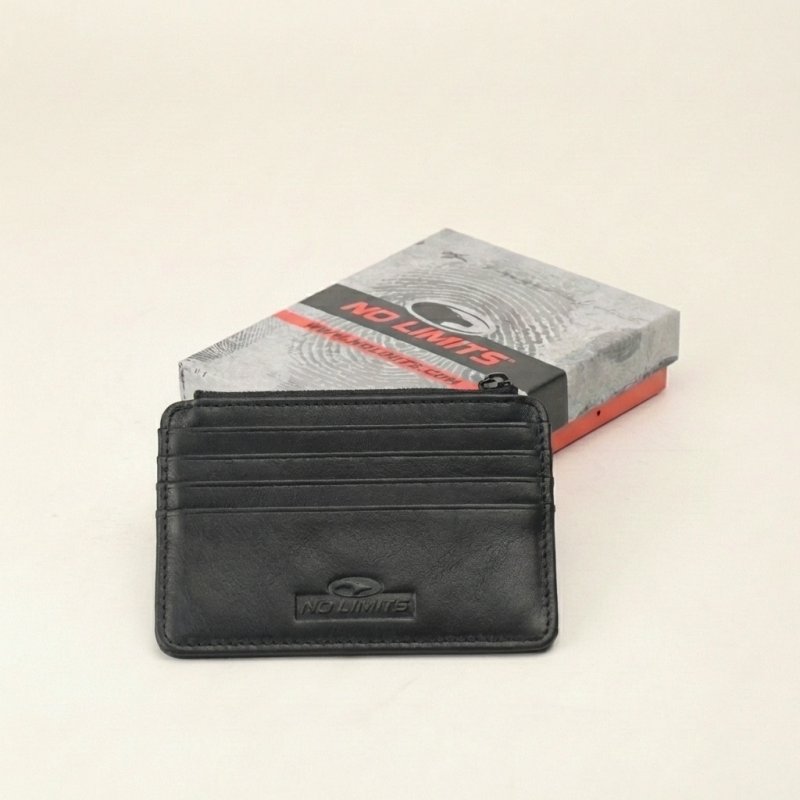 No Limits Men's Genuine Leather Credit Card Holder, Nubuck Effect, Slim Wallet, Zip Pocket, With Box — view 24