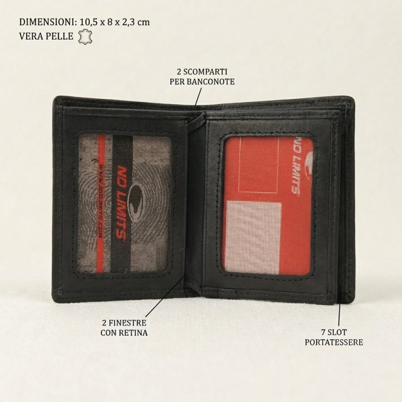 No Limits Porte-Cartes de Crédit Homme en Cuir Véritable, Effet Nabuck, Portefeuille Vertical Fin, Slim, avec … — vue arrière