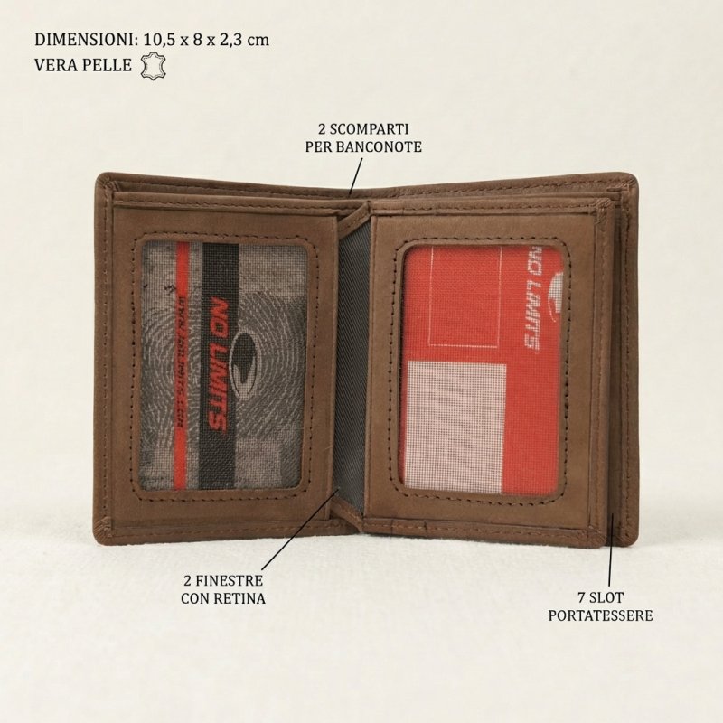 No Limits Men's Genuine Leather Credit Card Holder, Nubuck Effect, Slim Vertical Wallet, With Box — view 9
