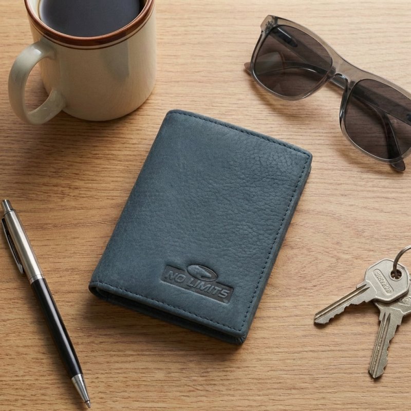 No Limits Men's Genuine Leather Credit Card Holder, Nubuck Effect, Slim Vertical Wallet, With Box — view 24