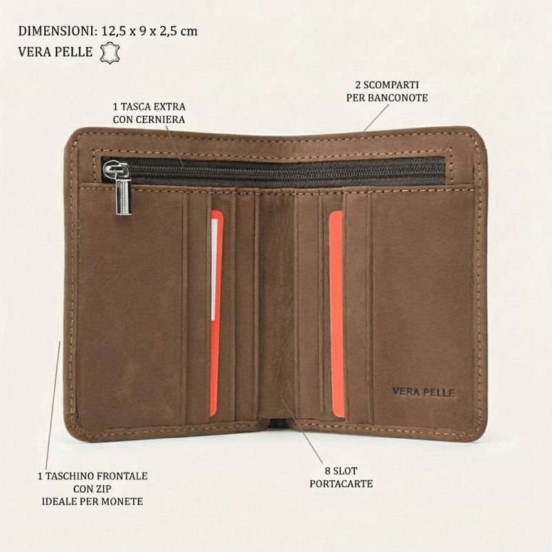 No Limits Men's Credit Card Holder in Genuine Leather, Nabuk Effect, Vertical Wallet, With Coin Purse, With Box — view 15