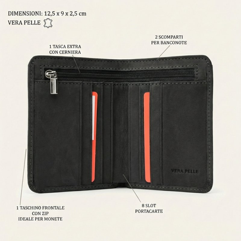 No Limits Men's Credit Card Holder in Genuine Leather, Nabuk Effect, Vertical Wallet, With Coin Purse, With Box — view 21