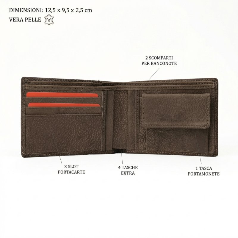 No Limits Men's Wallet in Genuine Leather, Elephant Effect, With Coin Purse, No Window, With Box — view 9