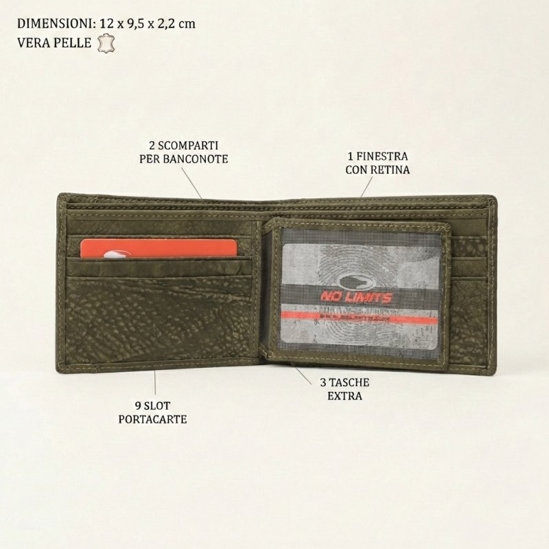 No Limits Cartera Hombre en Piel Auténtica Efecto Elephant, Tarjetero de Crédito, sin Portamonedas, con Caja — vista 15