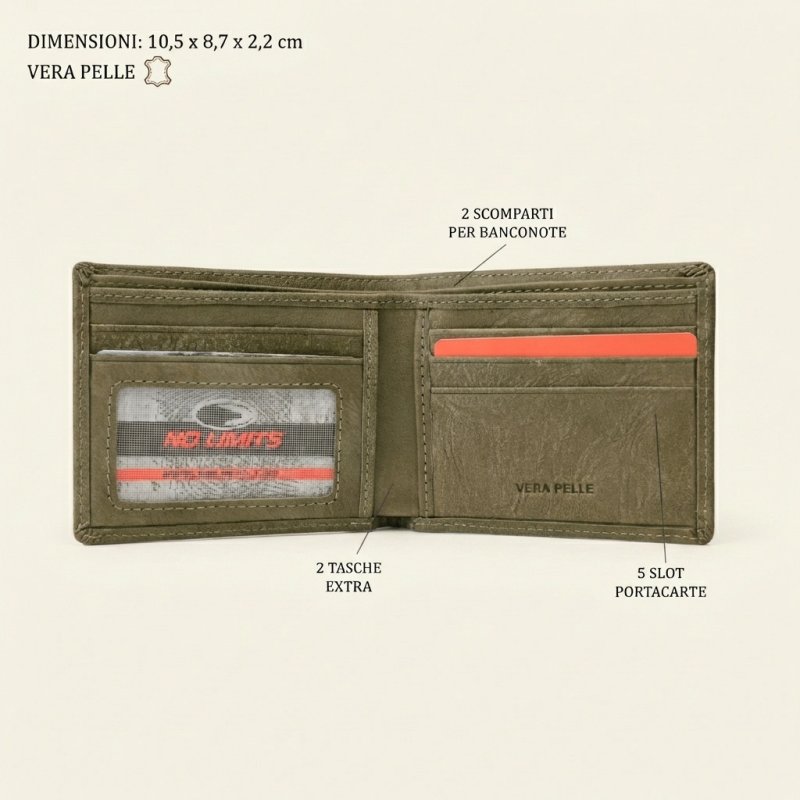 No Limits Men's Wallet in Genuine Leather, Elephant Effect, Credit Card Holder, No Coin Purse, SLIM, With Box — back view